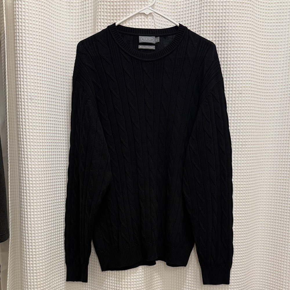 Vintage Talbots Black Cable-Knit Crewneck Sweater - Size L
